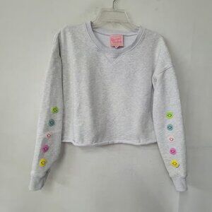 Frasier Sterling Smiley Face Graphic Sweatshirt Womens Medium Light Grey Croppe